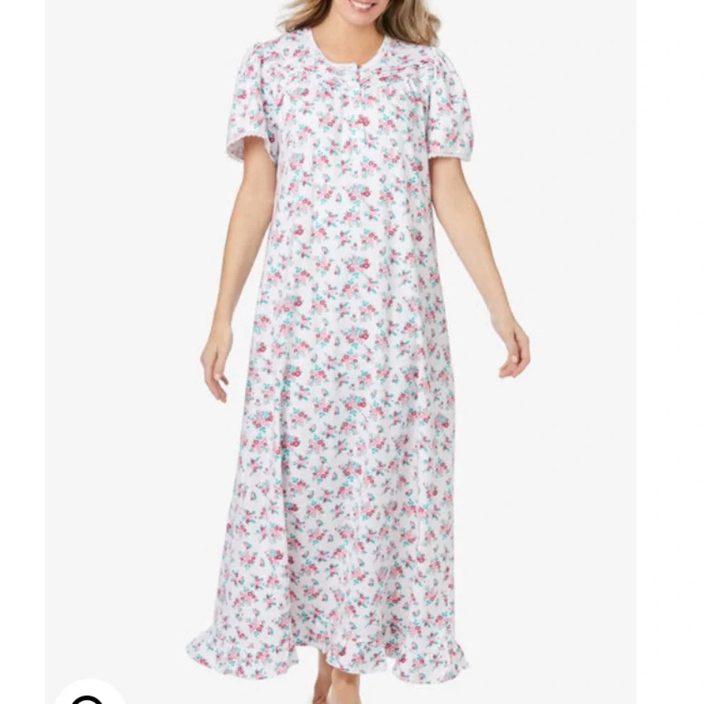 New Long Floral Print Cotton Gown Dreams & Co Woman Within 14/16